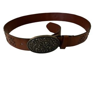 Vintage Western Buckle Bonded Leather Belt Size S